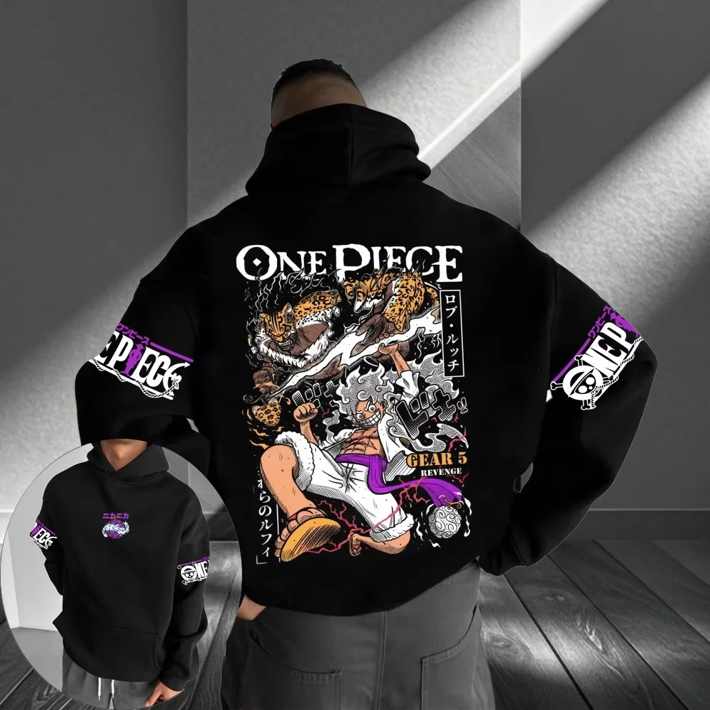 

hot-selling autumn and winter new anime ONE PIECE letter printing black hooded sweater men's and women's fashion street jumper