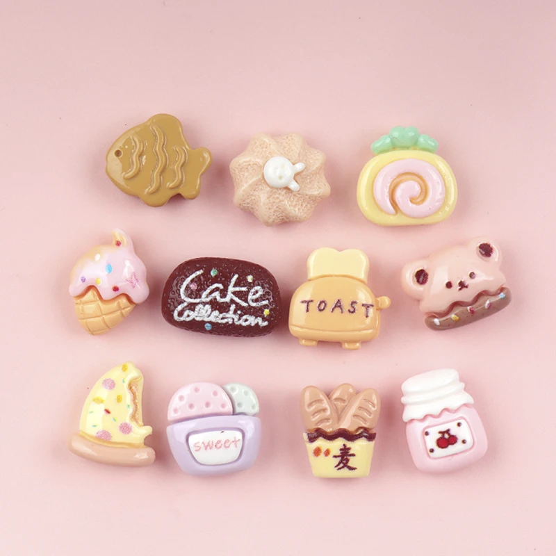 30/300PCS Kawaii Simulated Cake Fish Biscuits DIY Nail Art Decorations Scrapbooking Colored Dessert Series Nails Charms