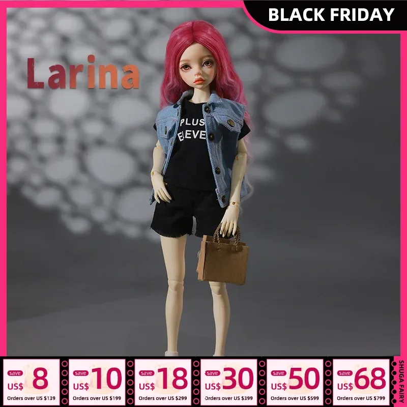 Bjd Doll 1/4 Larina Resin Doll With DZ12 Body Full Set Black Dress And Denim Shorts Sister Dress For Girls Best Gifts