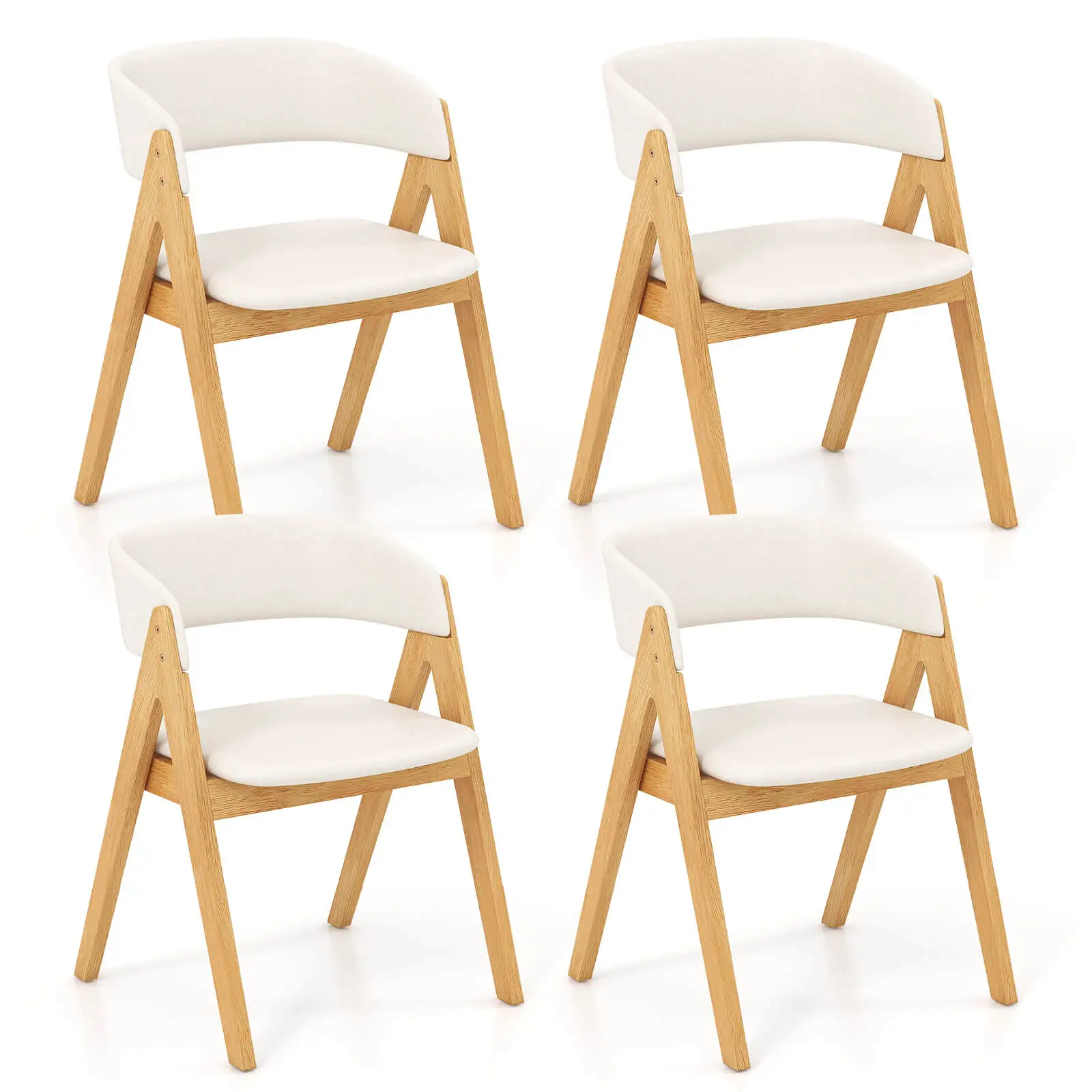 Set of 4 Dining Chairs w/ Curved Backrest Max 400 Lbs Sturdy Rubber Wood Chairs