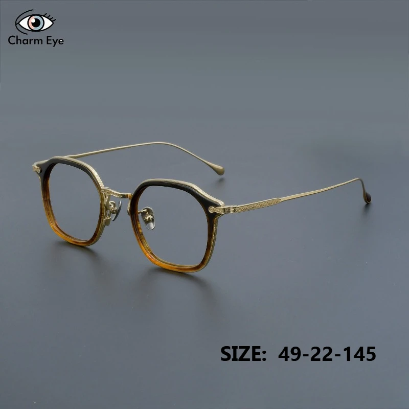 

Gradient Tea Gold Glasses Men Handmade Pure Titanium Square Optical Acetate Eyeglass Frame Women Myopia Reading Office Eyewear
