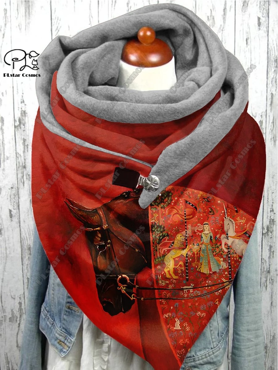 New 3D Printed Christmas Gift Horse Pattern Warm Shawl Scarf Spring and Winter Large Triangle Scarf Casual Gift M-4