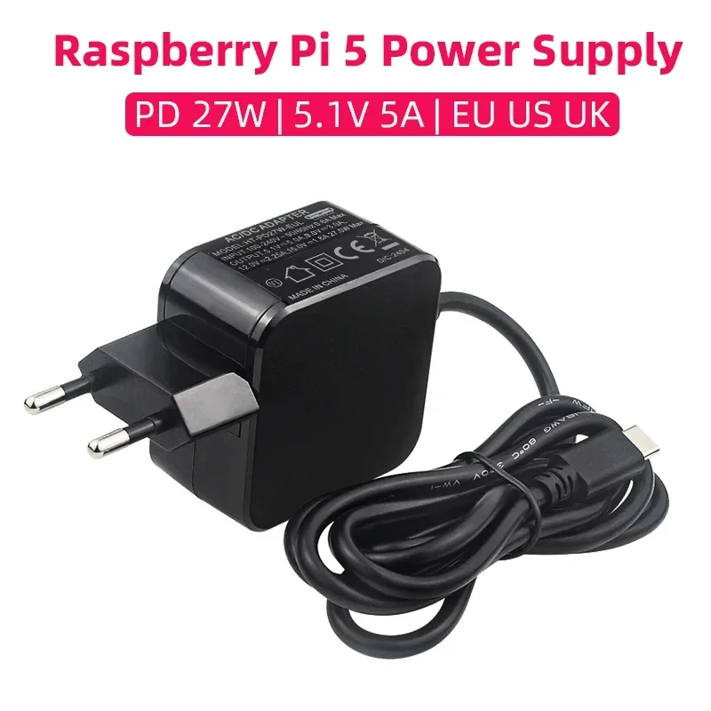 Raspberry Pi 5 power supply PD 27W 5.1v 5A USB Type-C power adapter EU US UK plug for RPI 5 Pi5