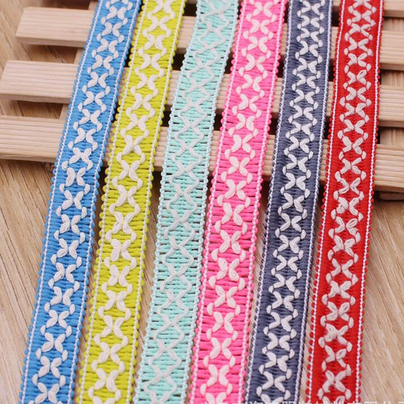 20 Yards 15MM Diamond Colorful Ethnic Lace Edge Beading Ribbon Hair Bows DIY Handmade Crafts Accessories Luggage Material Sewing