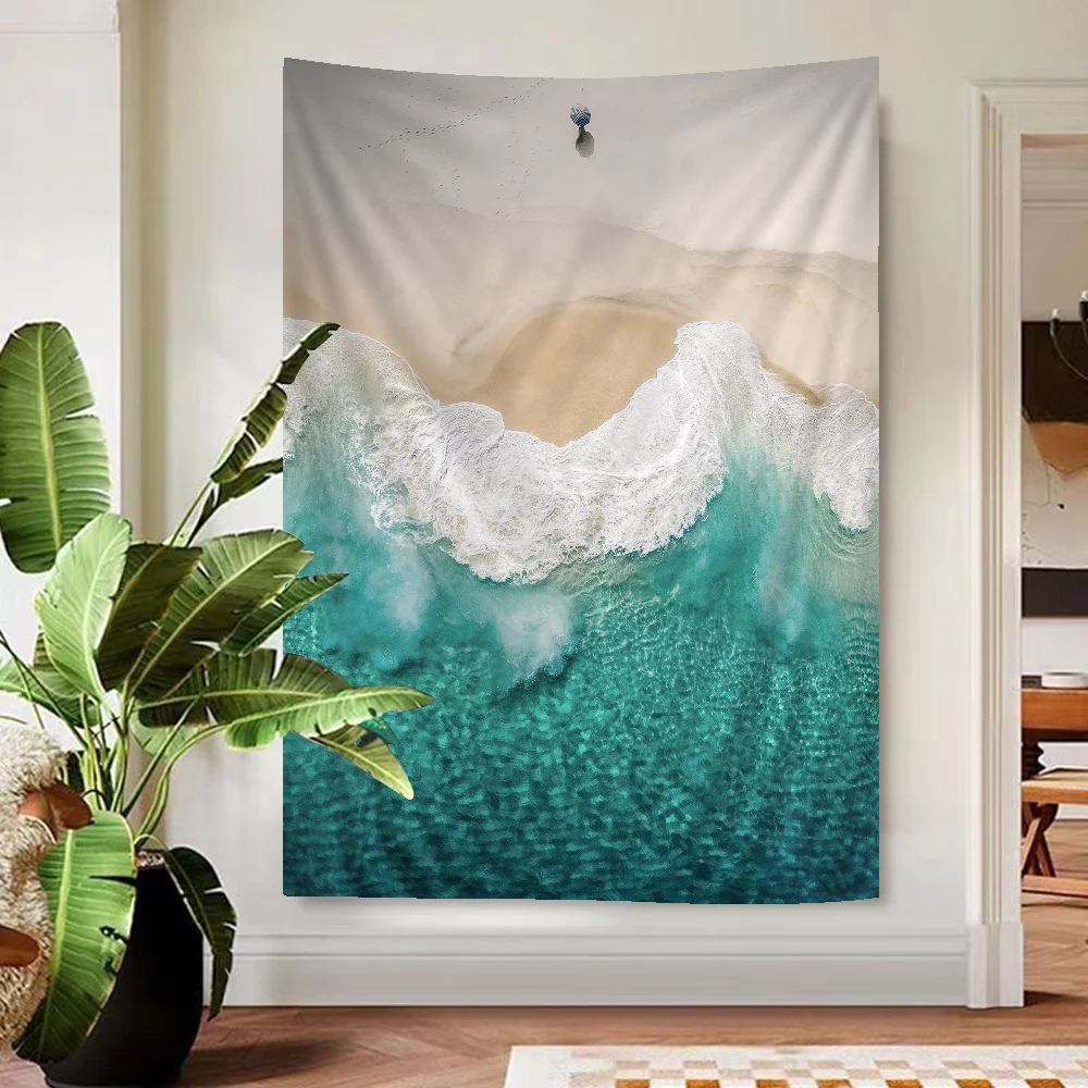 Beach Ocean Wave Cartoon Tapestry Hippie Flower Wall Carpets Dorm Decor Art Home Decor