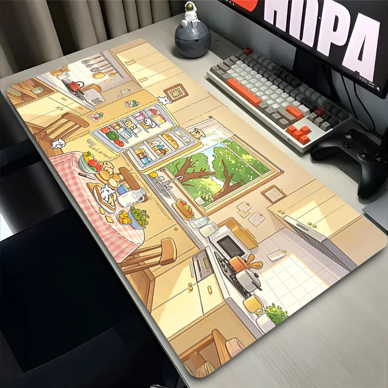 High-Quality Mouse Pad Cute Line Puppy kawaii Desk Mat E-sports Gamer Mousepad Rubber Keyboard Pad 90x40cm Computer Mouse Mat