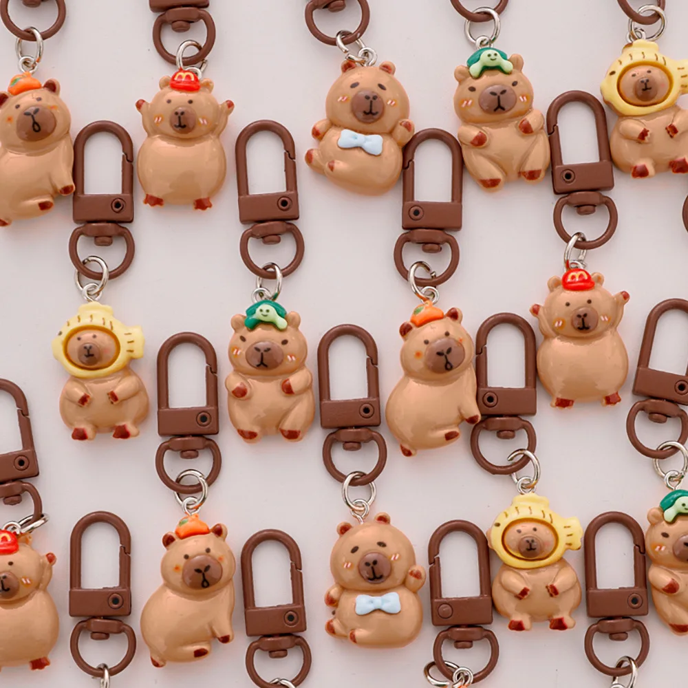 New Ins Kawaii Cartoon Capybara Resin Charm Keyring Bright Flatback Animal Pendants Keychain DIY Jewelry Making Accessories