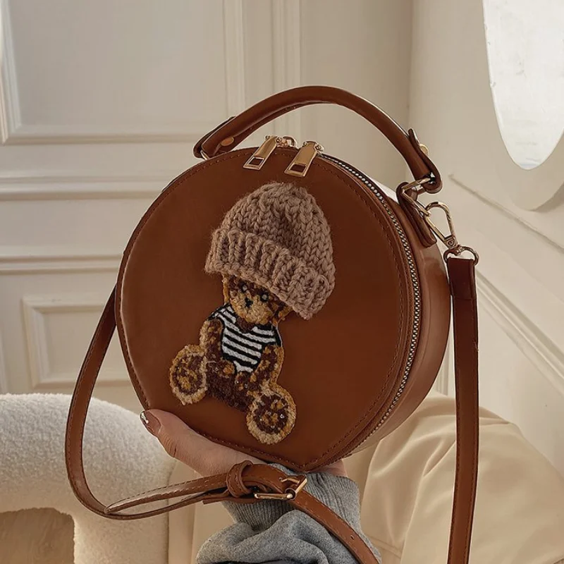 

Cute Handbags for Women 2024 New Fashionable Versatile Shoulder Bag Woman High Quality Leather Cartoon Luxury Small Round Bag