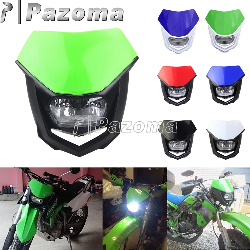 For Kawasaki KX KLX KLR KLE ZZR KDX 110 250 Enduro Streetfighter Green H4 12V Headlights Headlamp Dirt Bike Motocross Head Light