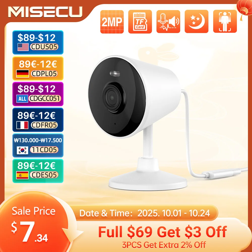 

Беспроводная Wi-Fi камера MISECU Tuya 2 Мп с датчиком присутствия, камера видеонаблюдения для умного дома, внутренний видеорегистратор, радионяня с датчиком звука