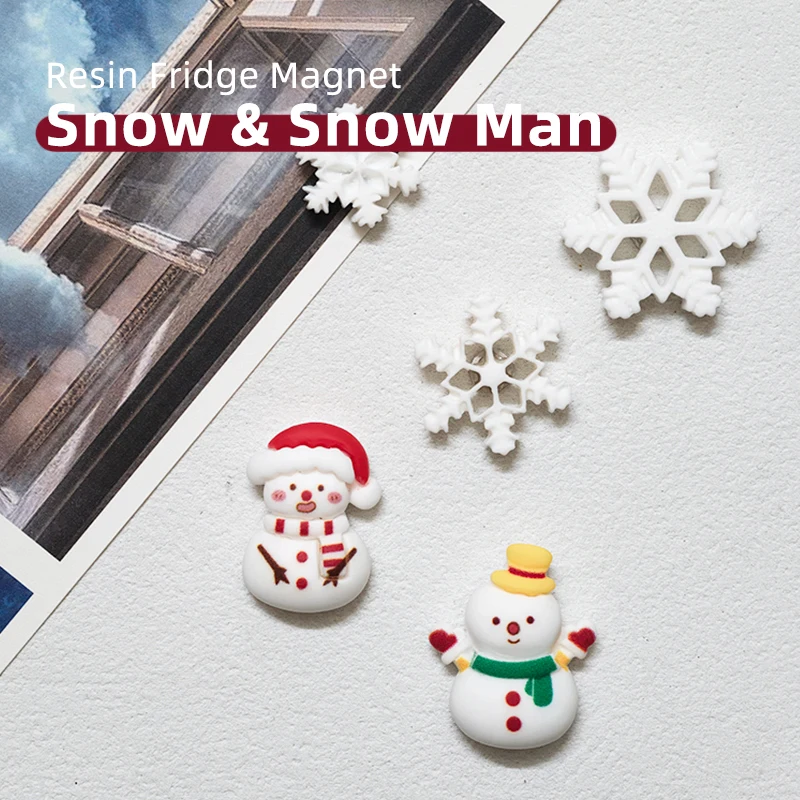 2-5 Pcs Snowman Snowflake Fridge Magnets Resin 3D Small Refrigerator Magnet Set Cute Christmas Winter Decor Home Gift Whiteboard
