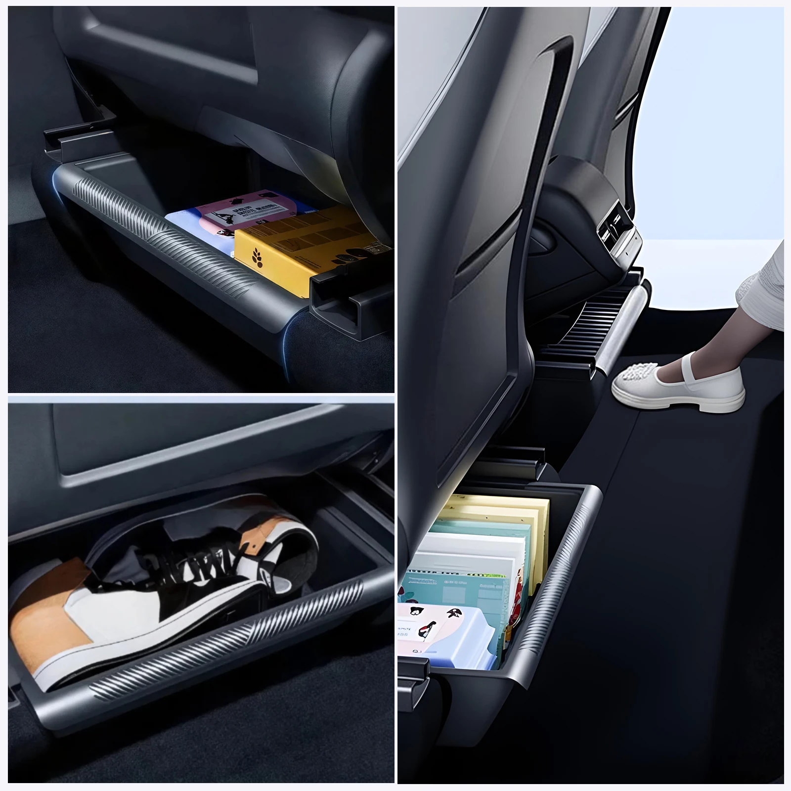 Für Tesla Unter-Sitz-Aufbewahrungsbox, Vordersitz TPE Versteckter Organizer mit Deckel für Tesla Model Y 2020-2024, Juniper 2025-2026 – Detail 7