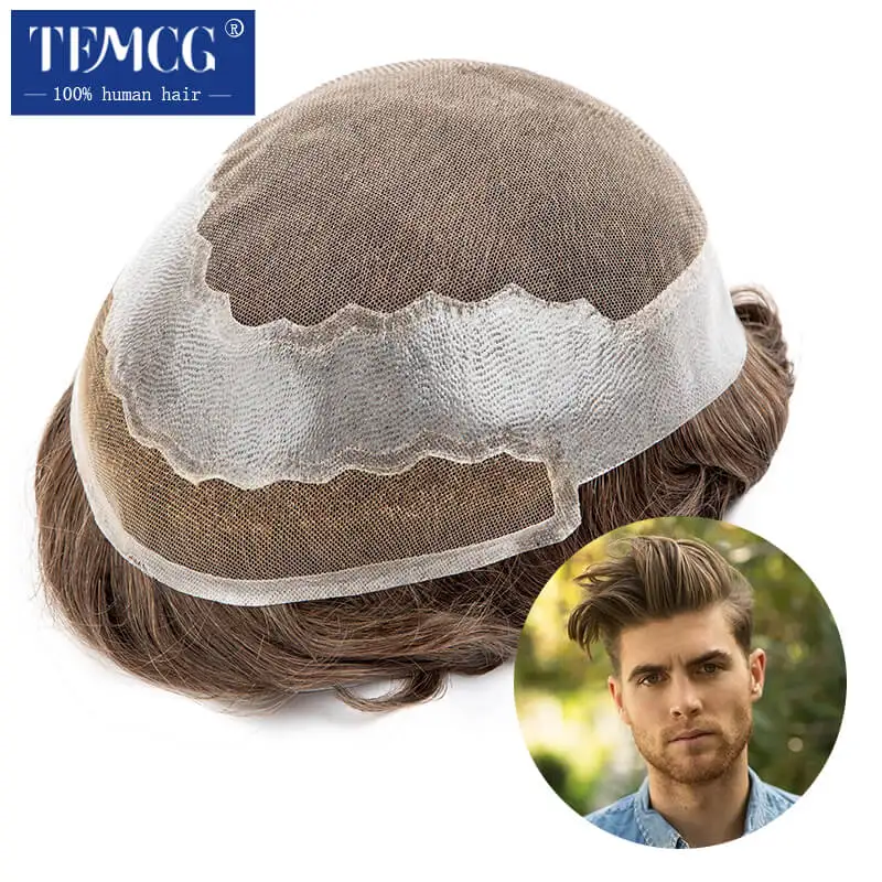 Peruca dianteira suíça personalizada do laço com PU Toupee para homens, 100% cabelo humano natural, prótese de cabelo masculino, Exhuast Systems perucas