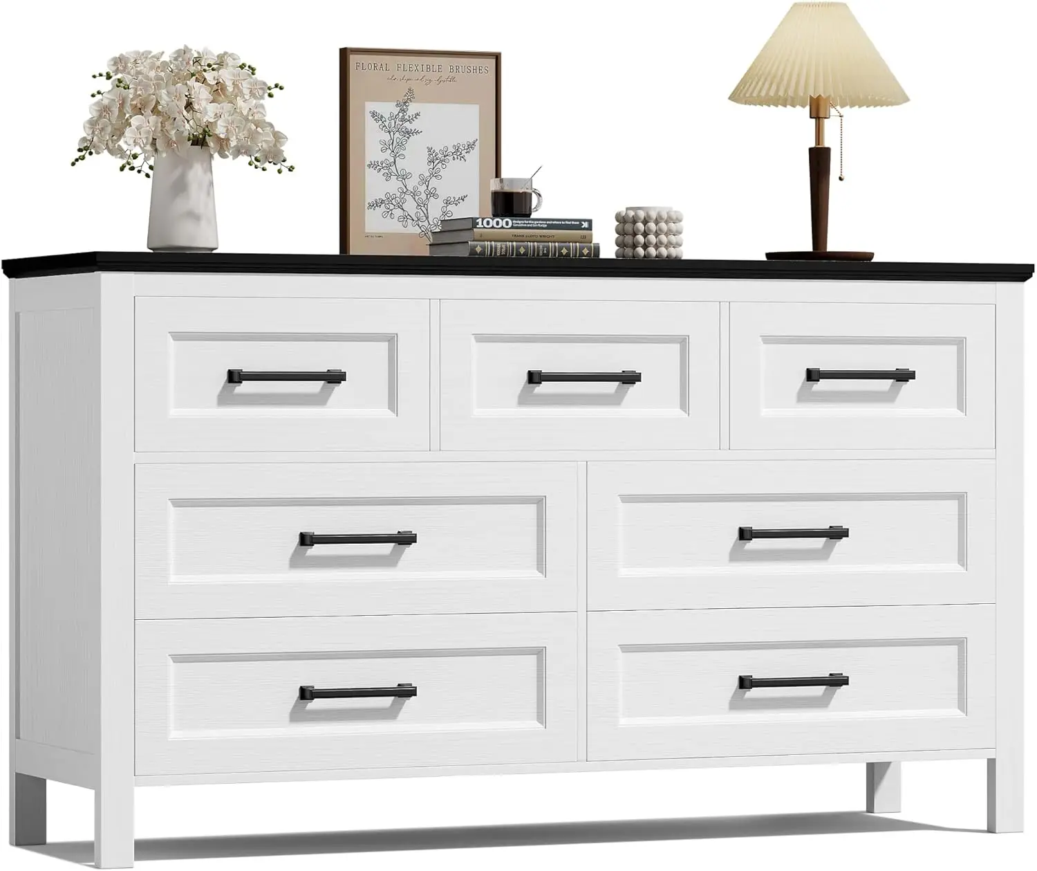 

White Dresser for Bedroom,Wooden 7 Drawer Dresser for Nursery,Chest of Drawers for Bedroom, Closet Storage Organizer