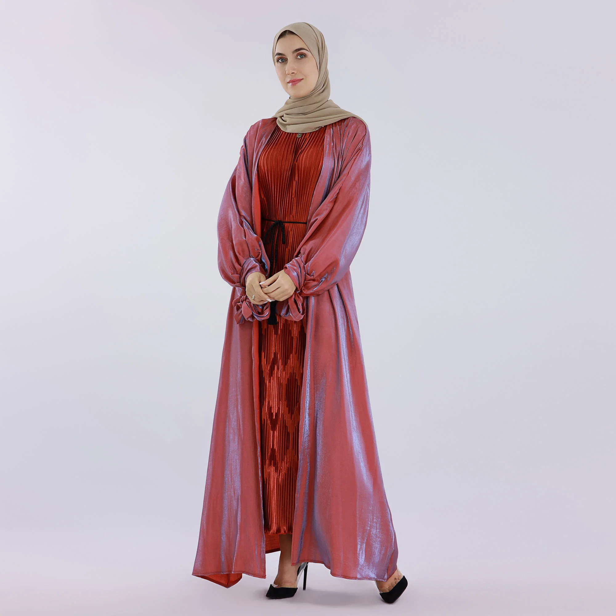 Femmes musulmanes ouvert Abaya miroitant Satin Cardigan Robe turquie arabe Robe Kimono dubaï Abayas Kebaya Islam Ramadan Femme Jalabiya