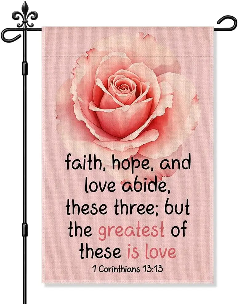 Faith Hope And Love Garden Flag, Funny Floral Bible Scripture Yard Sign Flag for Outside, Pink Christian Lawn Porch Seasonal AAI
