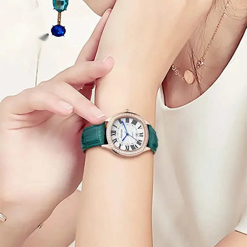 ROCOS Luxury Women Watch Fashion Elegant Diamond Wristwatch Leather Ladies Watch Waterproof Quartz Watch relojes para mujer 0247