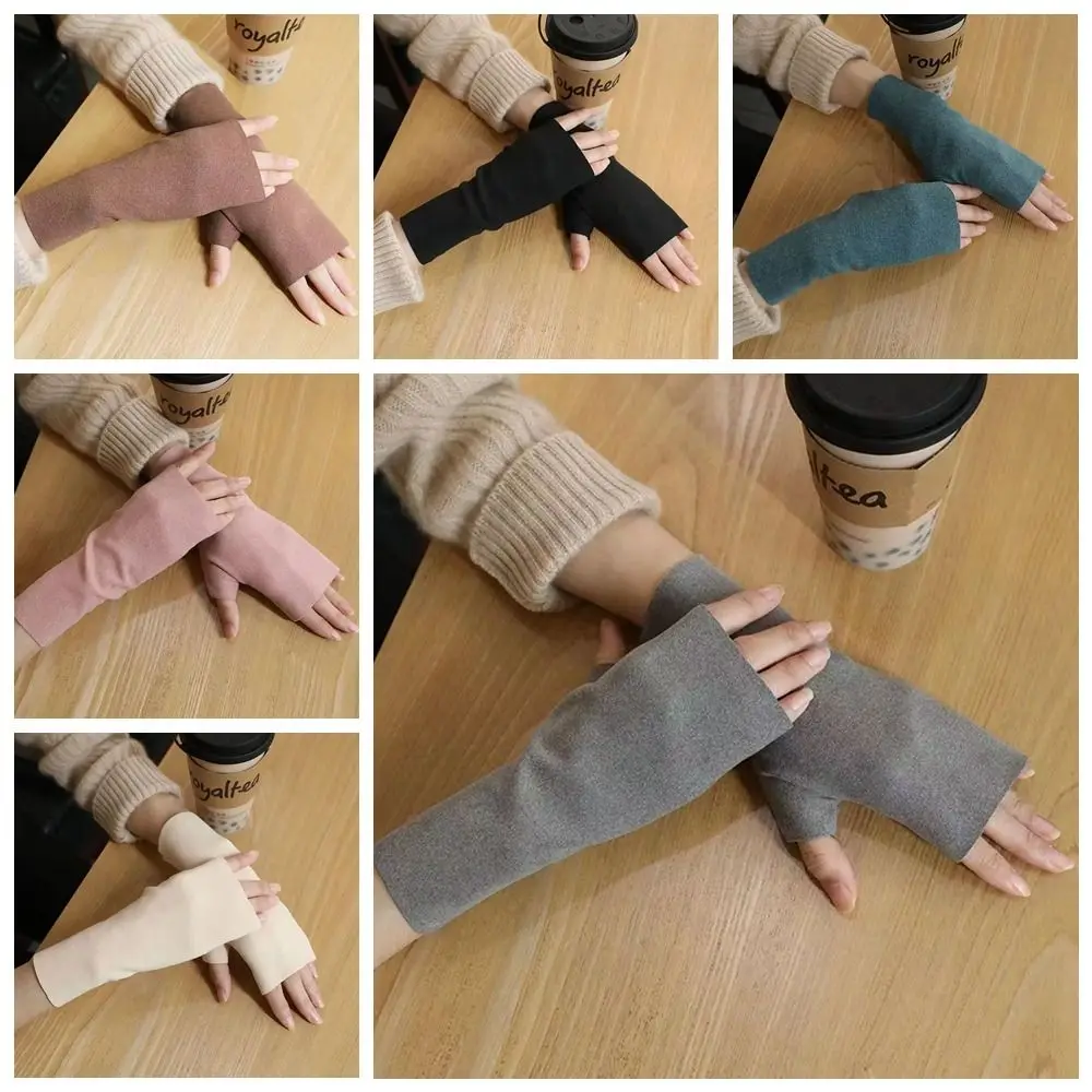 Touch Screen Winter Velvet Gloves Cycling Gloves Korean Style Half Finger Gloves Warm Outdoor Riding Mittens Driving Warm Gloves