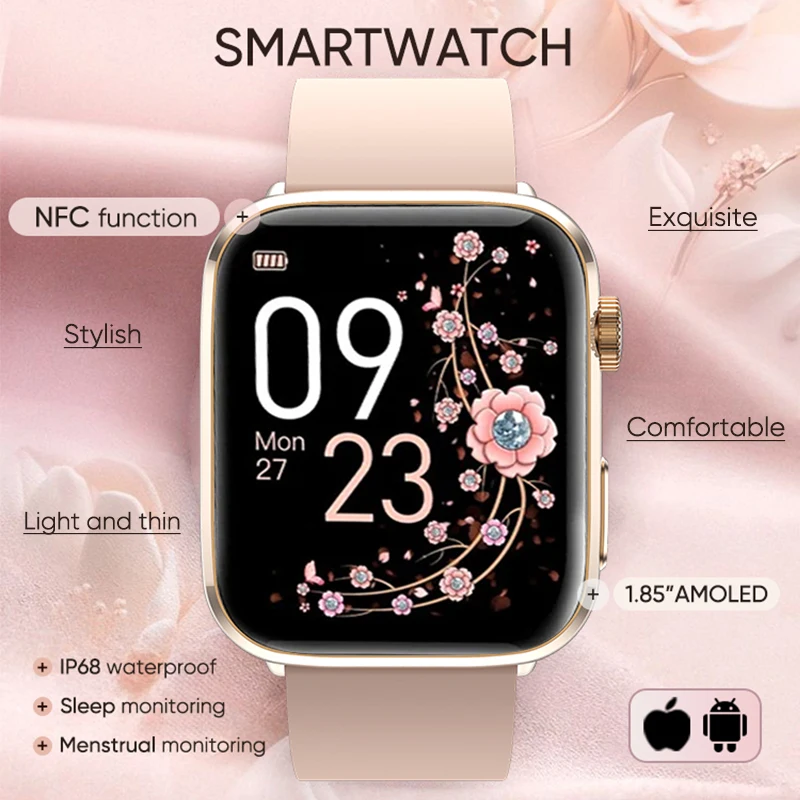 

2025 New Lady Health smart watches Women AMOLED Screen NFC Heart Rate Bluetooth Call Waterproof Sleep Monitoring Smart bracelet