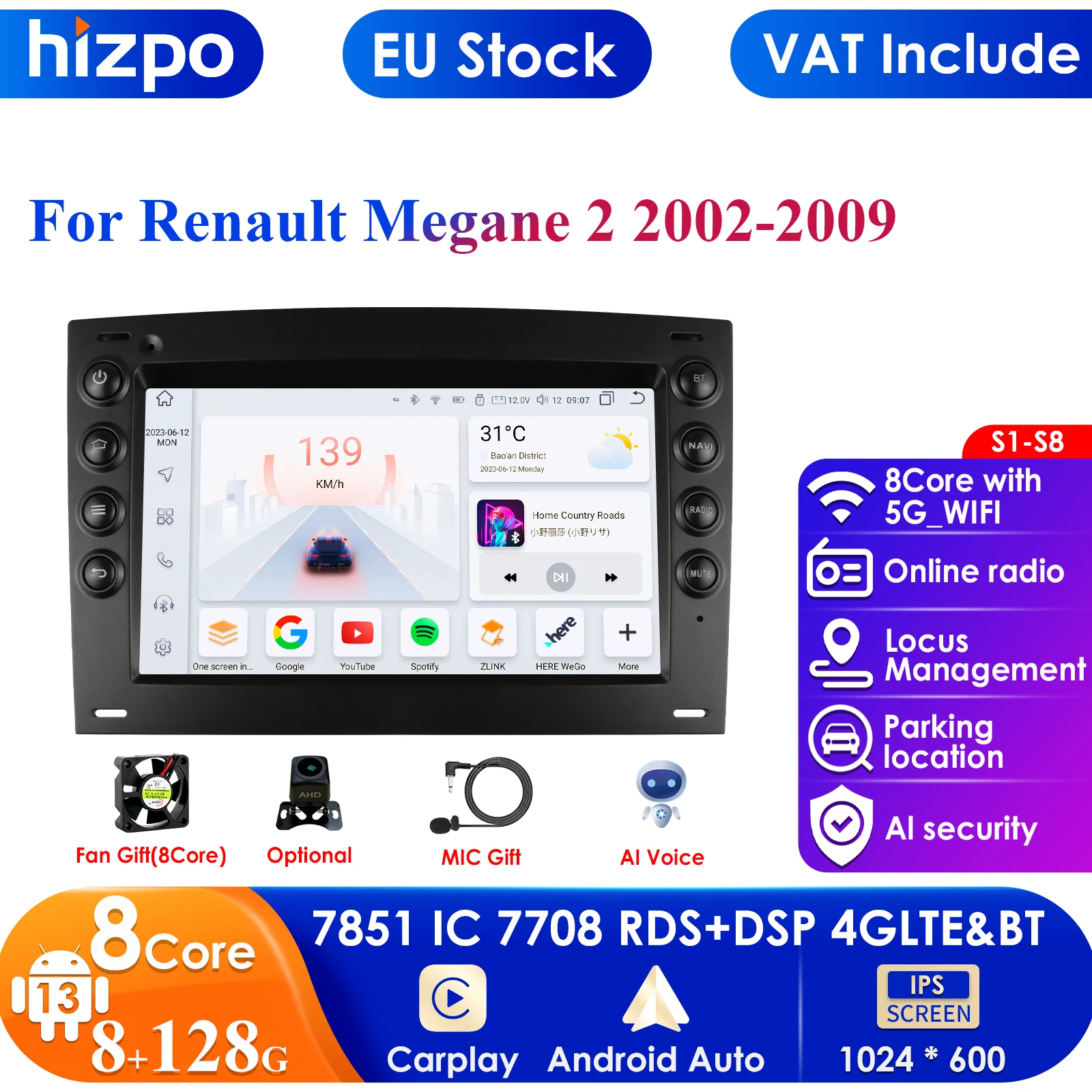 CarPlay 4G 7inch for Renault Megane 2 2002-2009 Car Radio Multimedia Video Player Navigation 2 Din Android 2din Autoradio Stereo