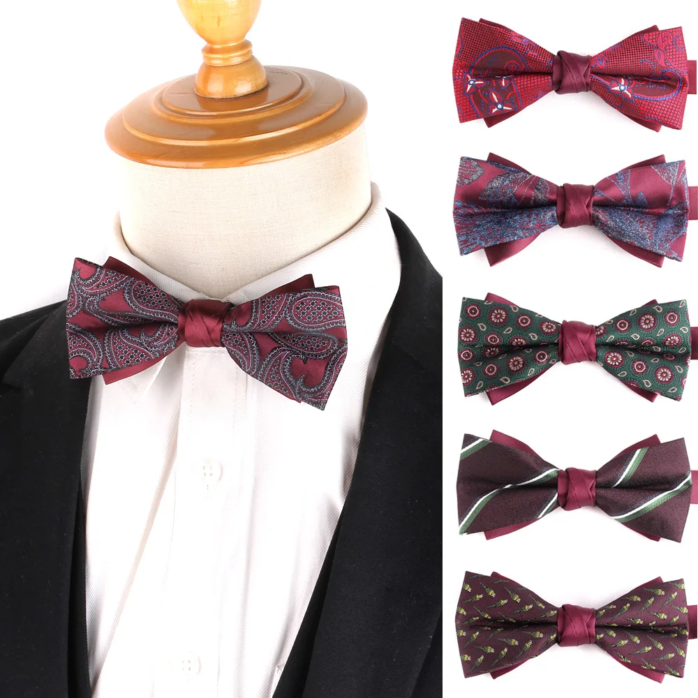 Wine Pattern Men's Bow Tie For Banquet Business Suit Wedding Groom Groomsmen Gentleman's Formal Wear Fashionable Floral bowtie