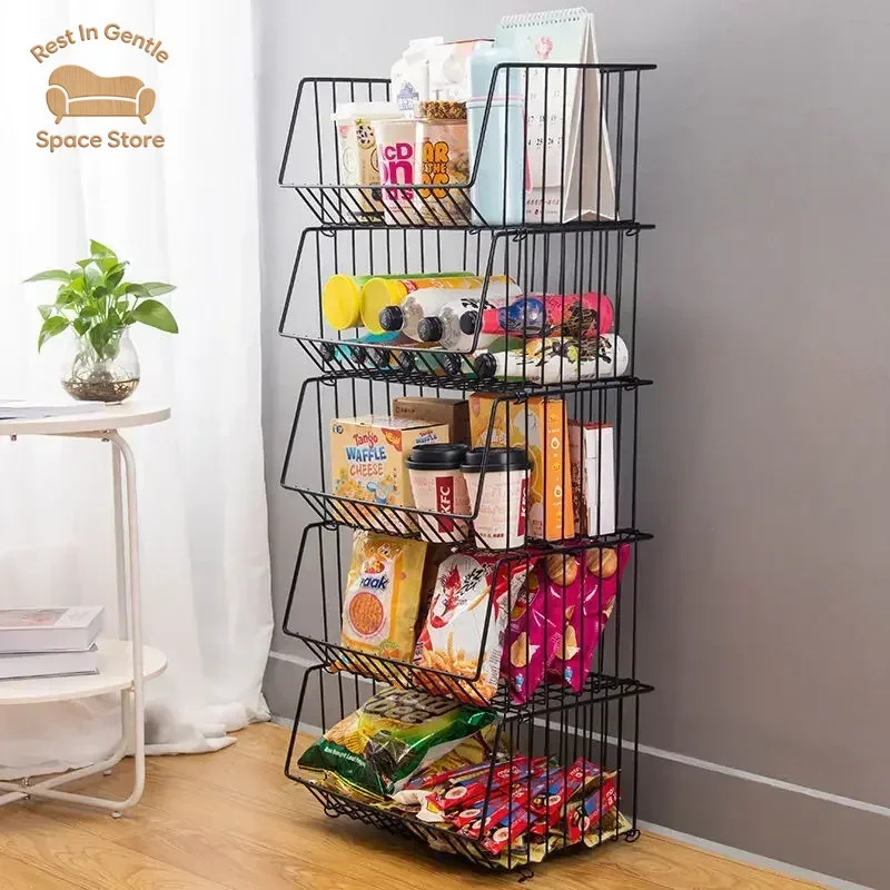 Steel Kitchen Trolley Vegetable Fruit Snacks Grocery Organiser Household Storage Basket 2/3/4/5 Tier Rolling  trolley cart