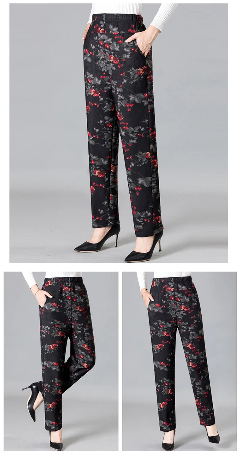 Extra Large Size 9XL Middle-aged Women Pants New Autumn Elastic High Waist Casual Trousers Winter Velvet Female Straight Pants