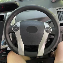 Braids on Steering Wheel For Toyota Prius 30 XW30 2009-2015 Prius C US 2012-2017 Car Steering Wheel Hand-stitched Leather Cover