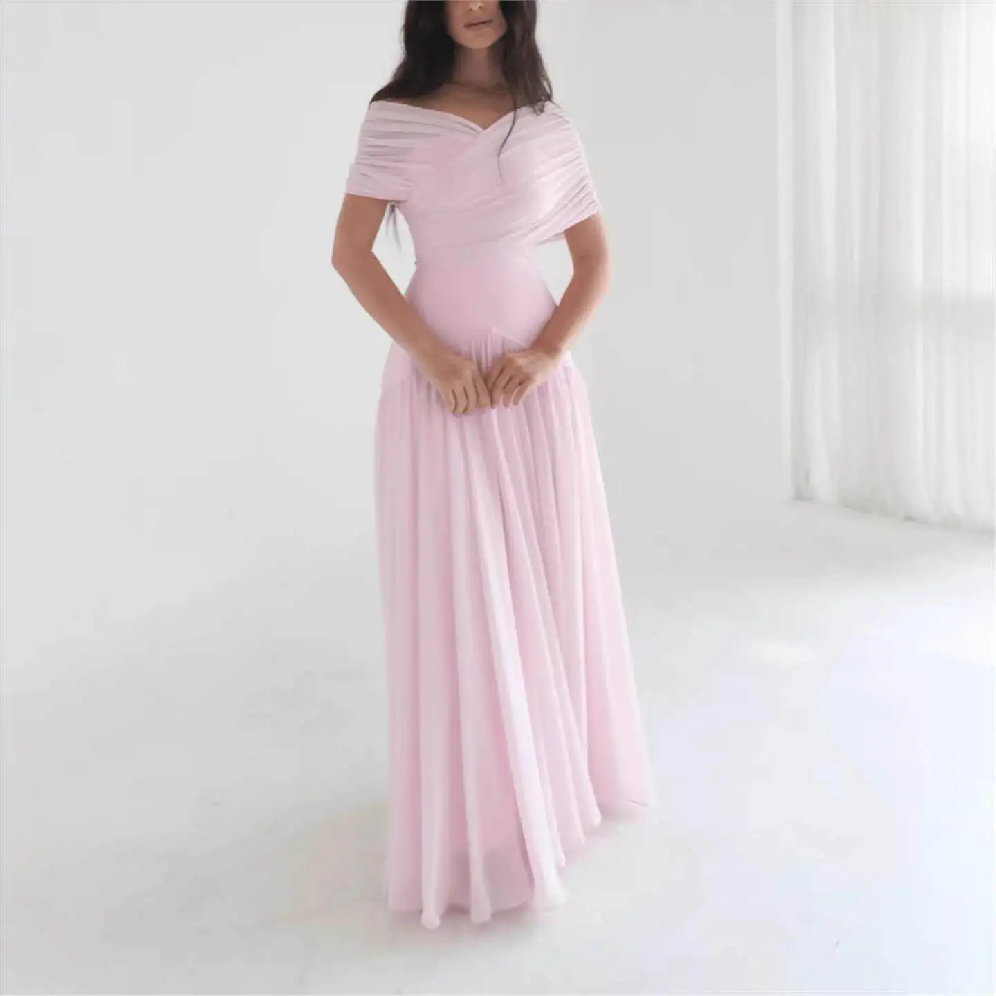

Romantic Cross Design Short Sleeve Long Dress Elegant Gentle Women's Fashion New Arrival Citywalk A-Line Skirt Midi Dress