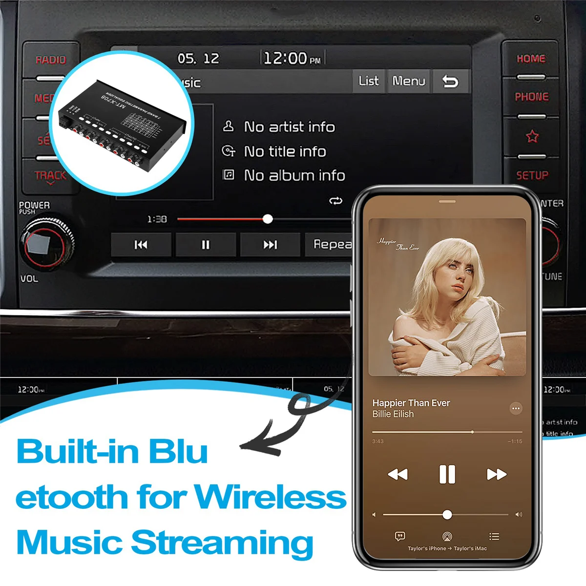 #562S 7-Band Car Audio Equalizer, with CD/AUX Input Select Switch,Black (Black)