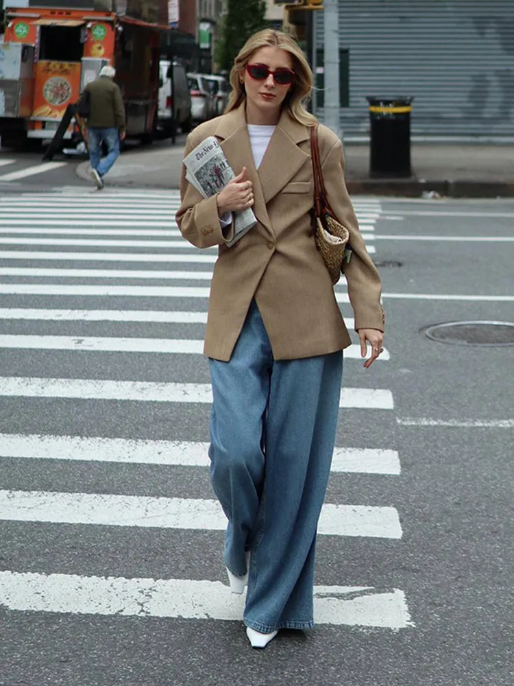 Jaqueta feminina com botões de lapela, monocromática, manga comprida, blazer senhora do escritório, casaco casual, vestuário exterior feminino, moda, outono, 2024