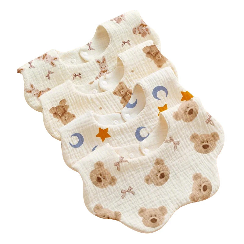 4pcs Baby Cotton Gauze Waterproof Bibs Soft Cartoon Infant Bibs Burp Cloths Bandana Scarf for Boys Girls Feeding Saliva Towel