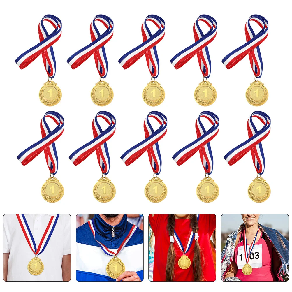 10 Pcs Gold Sliver Bronze The Medal Number Medals Ribbon for Award Kids Football Soccer