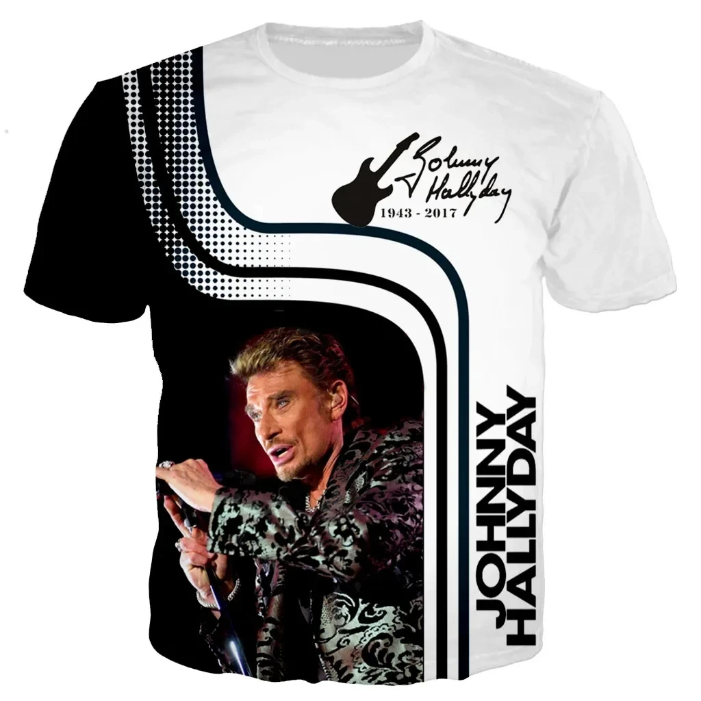 

Camisetas con estampado 3D de Johnny Hallyday para hombre y mujer, ropa informal de calle Harajuku de manga corta, top de gran