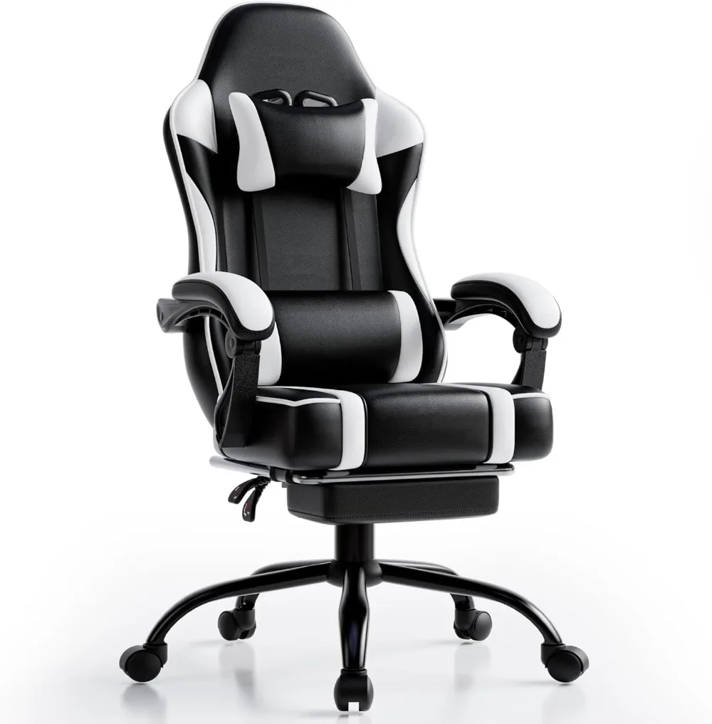 Gaming Chair with Footrest, Wide Computer Chairs for Adults, Height Adjustable Gamer Chairs with Lumbar Support