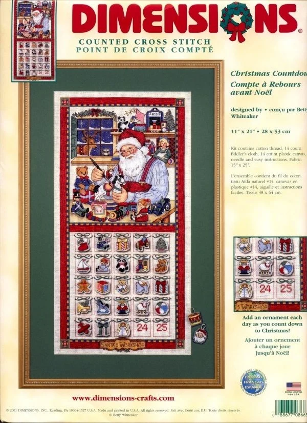 Kit de punto de cruz de 14CT 18CT 25CT, lienzo de punto de cruz, bordado DIY, Se hilos, artesanía, artesanía, Dim 8663, Cuenta atrás de Navidad