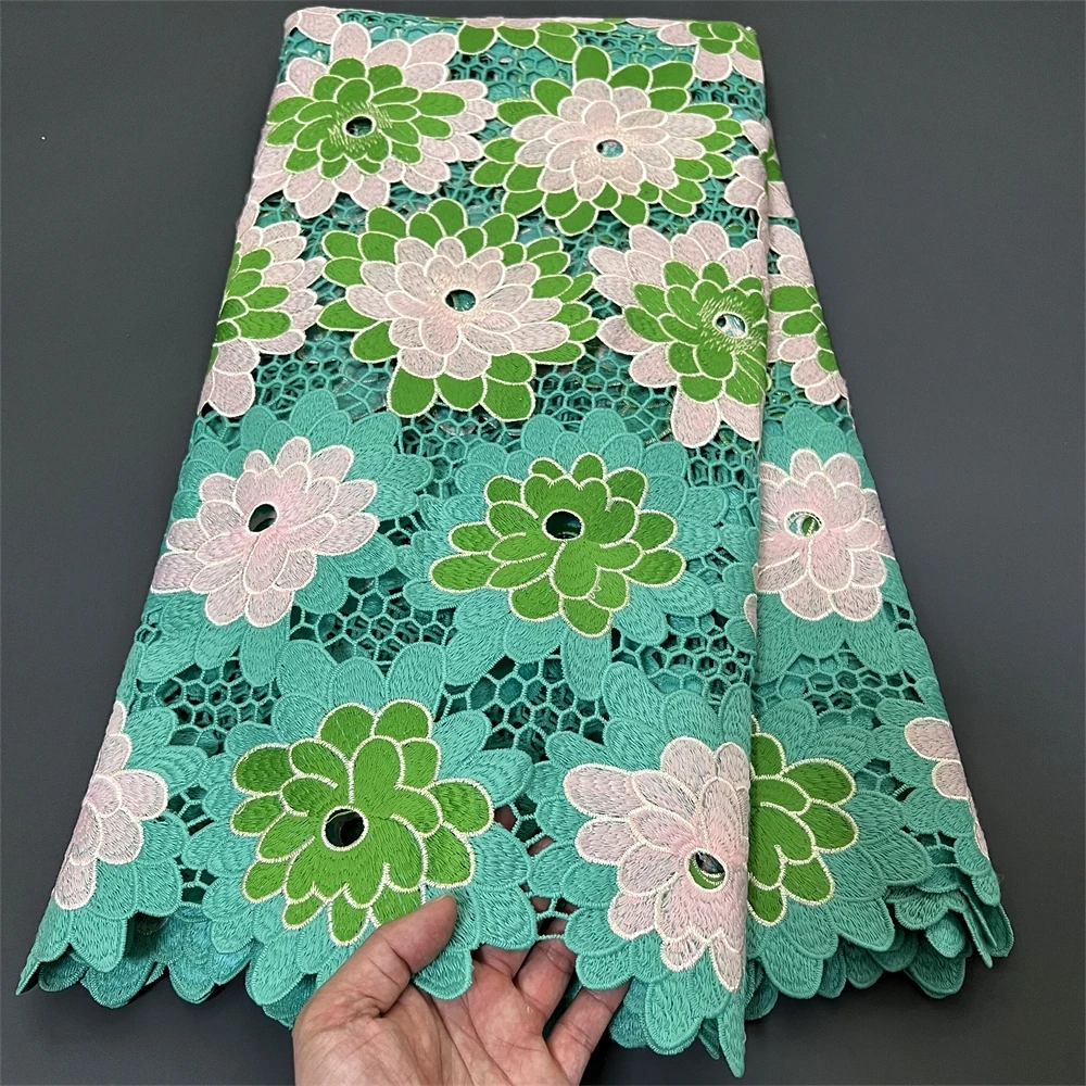 2024 High Quality African Nigerian Tulle Cotton Lace Fabric Wedding Party Dress Sequins For Sewing Water Soluble 5Yards YXZ085
