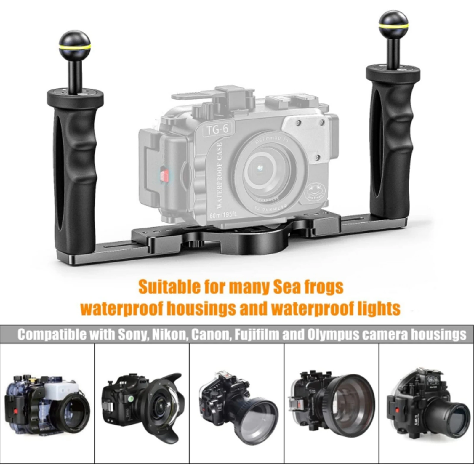 Support de Plongée en Alliage d'Aluminium avec Poignée Double et Adaptateur à Rotule, Stabilisateur Vidéo Portable, Support Équilibrant
