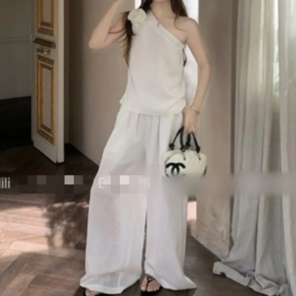 

Women's Green Two-Piece Suit High-End Versatile Wide-Leg Pants Set Summer Fashion Beautiful And Huge