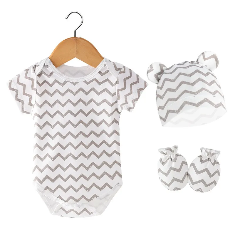 3Pcs Set Newborn Birth Set 2024 Spring Summer Baby Bodysuit Cotton Baby Hat Gloves Soft Baby Rompers Infant Stuff 0 to 3 Months