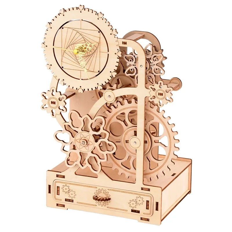 Creative 4 in 1 Pen Holder with Clock Music box 3D Wooden Jigsaw Puzzle Assembly Model Birthday Gift Home Decora