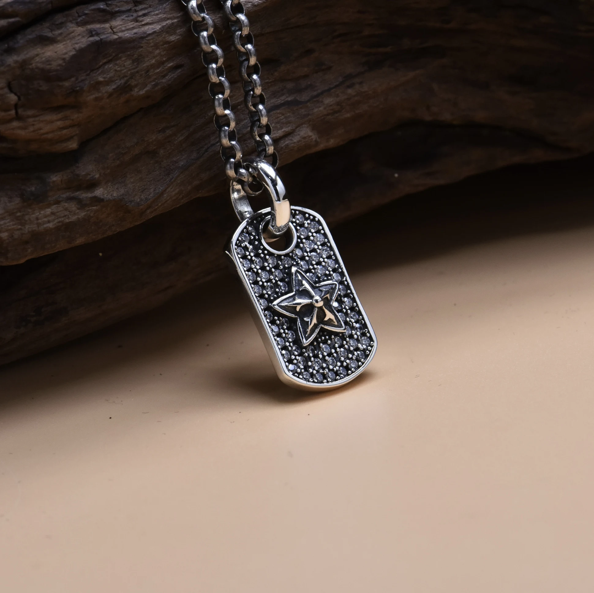 925 sterling silver army-style necklace men's trendy unique retro five-pointed star men's pendant pendant accessories