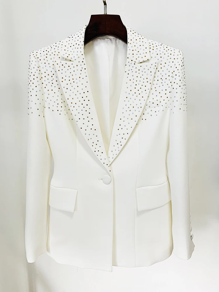 TOP QUALITY 2024 Newest Fashion Designer Jacket Women\'s Slim Fit Single Button Rhinestone Diamonds Beaded Blazer Coats