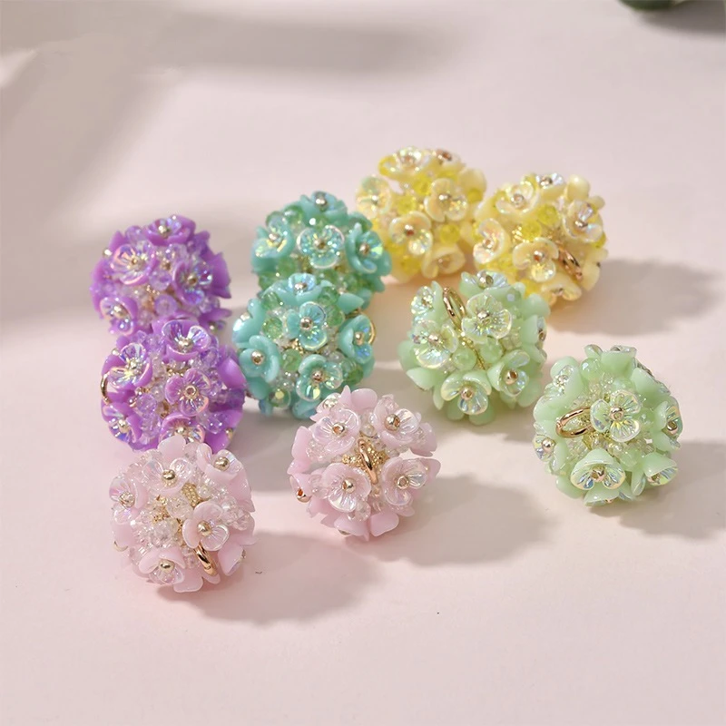 

Min order 6pcs/lot AB color print flowers decoration cartoon rounds hydrangea balls charms diy jewerly earring/garment accessory