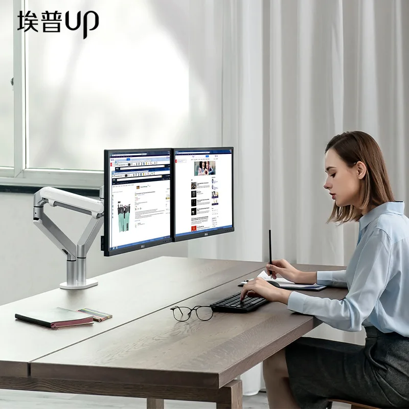 Dual Monitor Gas Spring Arm Stand Model-Oz Fits Inch Holds Up To Lbs Kg Vesa X Height Adjustable Full Motion Swivel Rotate