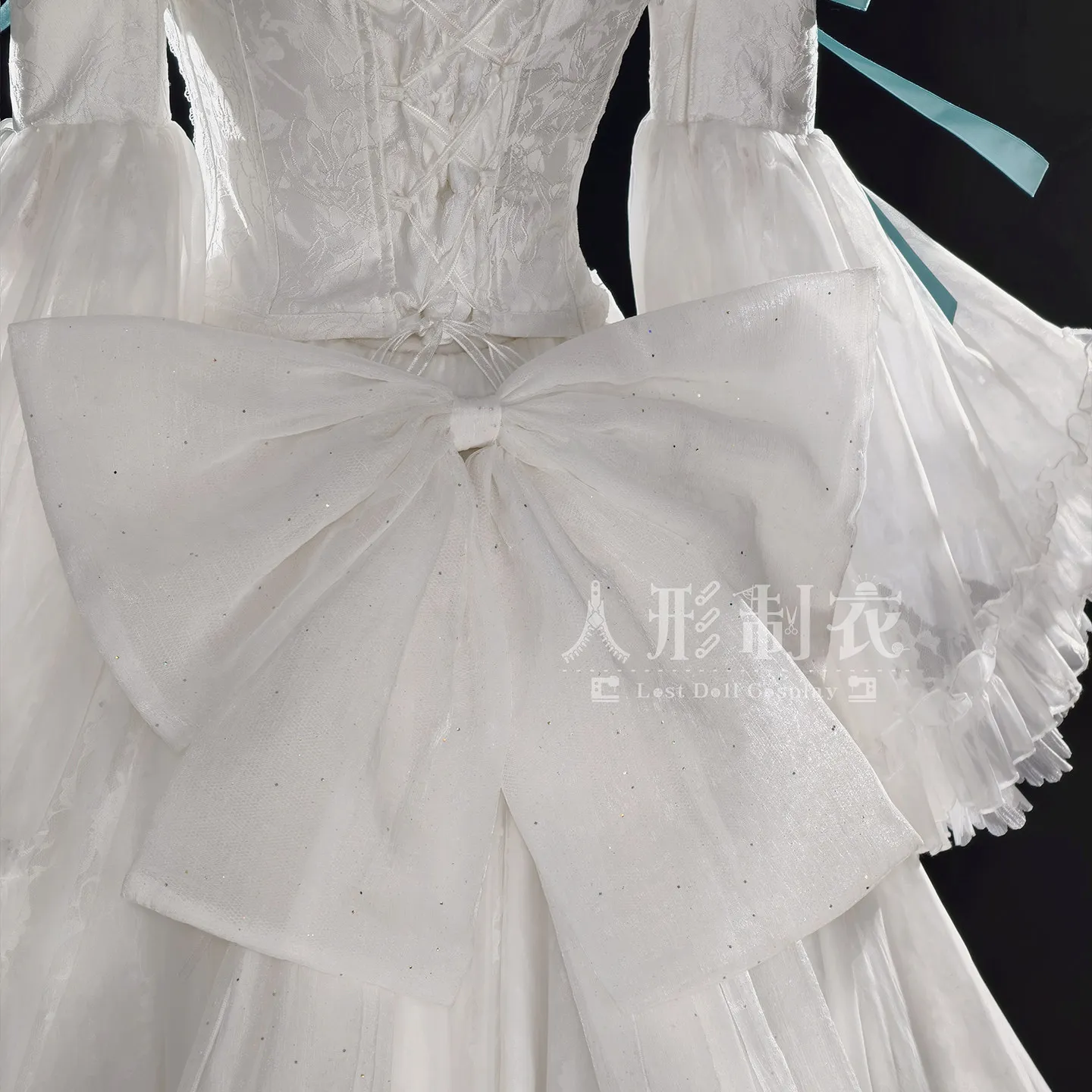 Chobits Chi Cosplay Costume White fluffy gauze skirt paired with mint blue bow ribbon role playing women's clothing NexoCosplay - view 6