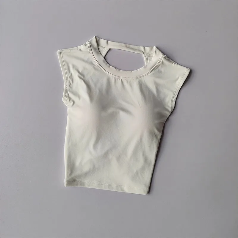 Yoga Short Sleeved Women's Fixed Chest Pad Sexy Backless Short Sports T-Shirt Sexy Yoga Tops Waist Slimming Fitness Vest