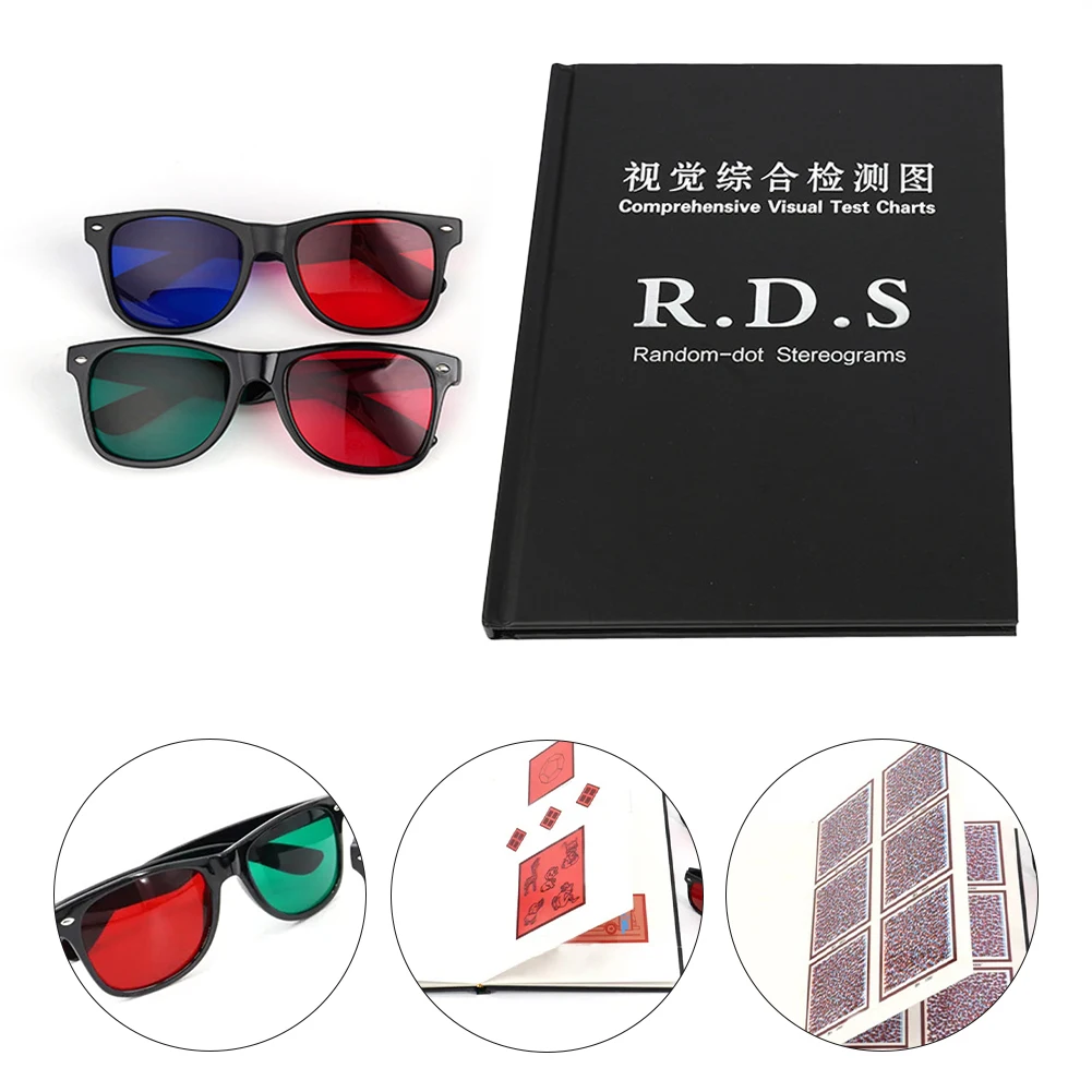 مخطط اختبار رؤية الاستجماتيزم واختبارات الرؤية الملونة بما في ذلك زوجين من النظارات لتحسين الدقة