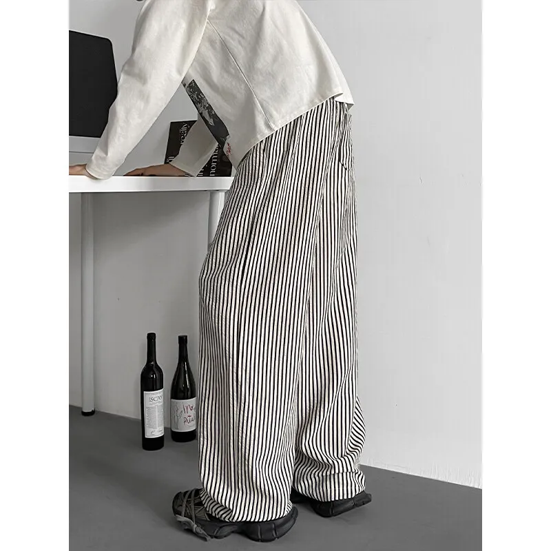 Summer Casual Pants Men Oversized Retro Striped Pants Men Streetwear Korean Loose Wide Leg Pants Mens Trousers Plus Size 5XL