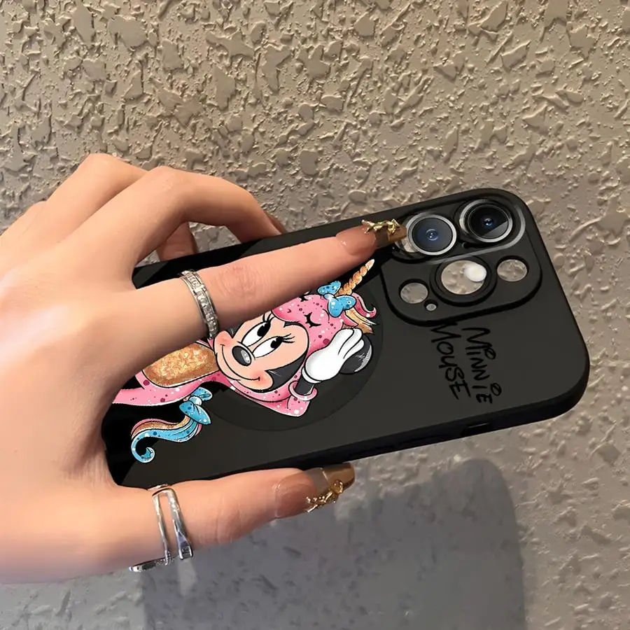 เคสโทรศัพท์ลายมินนี่มิกกี้น่ารักจากดิสนีย์ สำหรับ iPhone 7 8 XR XS Max 17Air 15 16 14 Plus 13 12 11 17 Pro Max สีดำ แบบนิ่ม